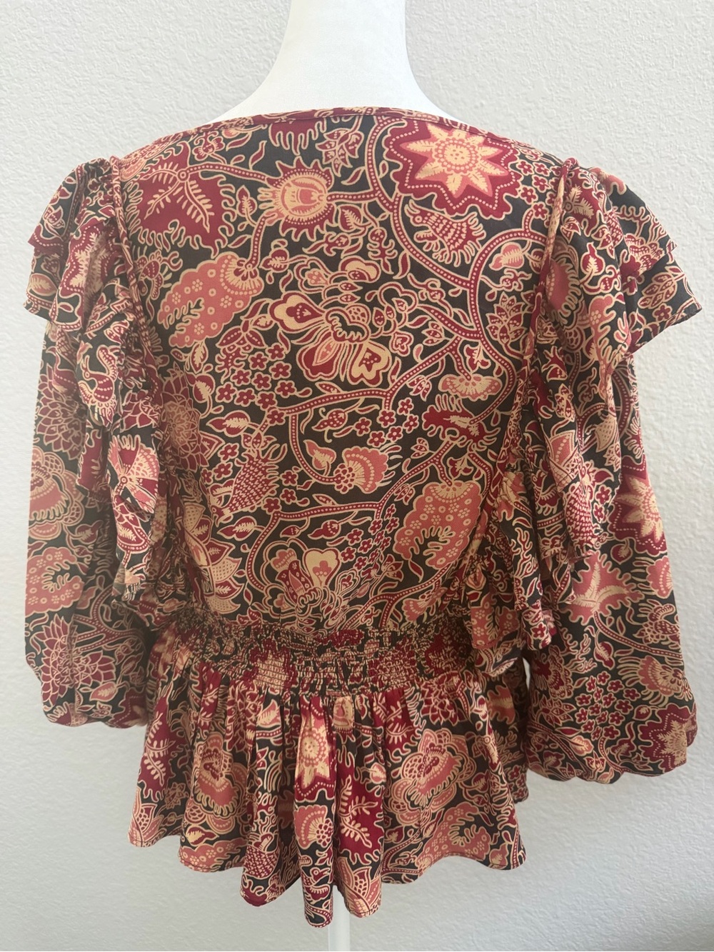 House of Harlow 1960 Jaipur Print Ruffle Blouse Small Boho - Picture 2 of 6